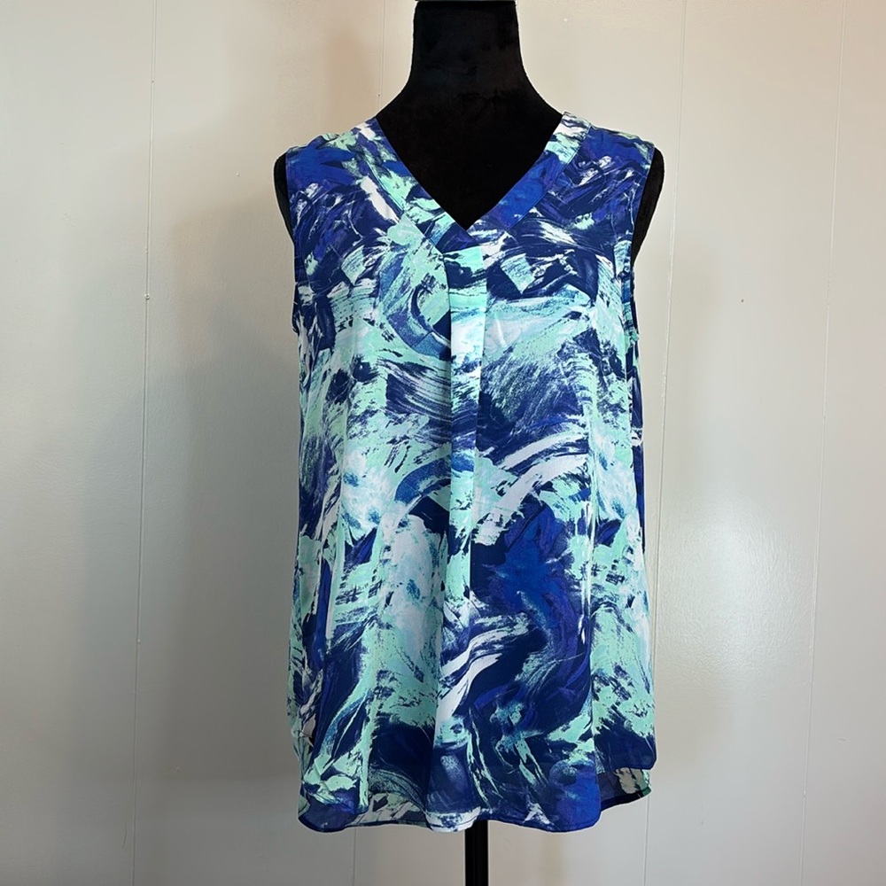 Rose & Olive Women’s Blue and White Sleeveless Top